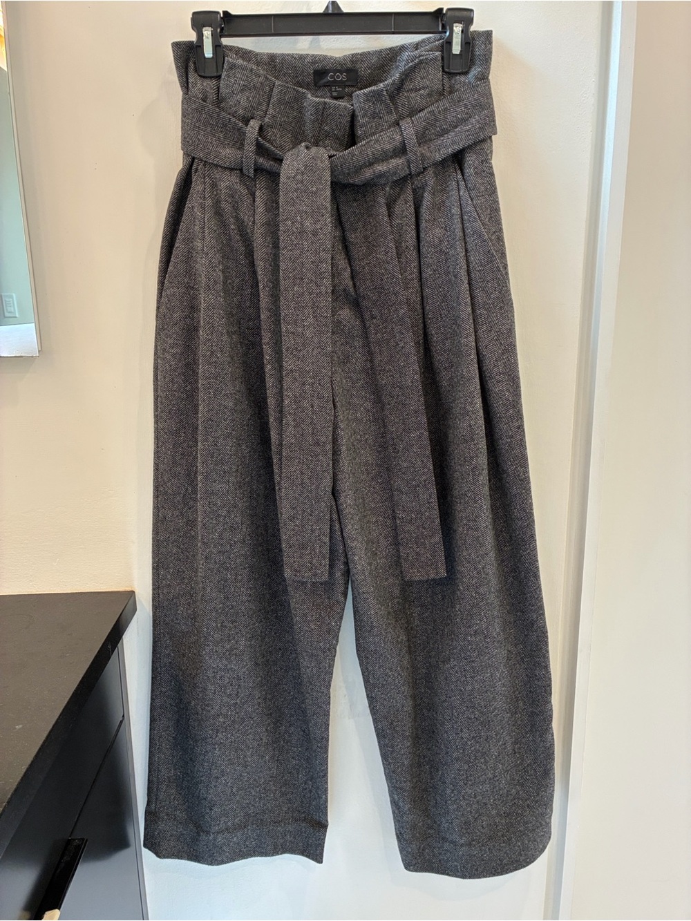 COS Grey Wide-Leg Paperbag Waist Pants